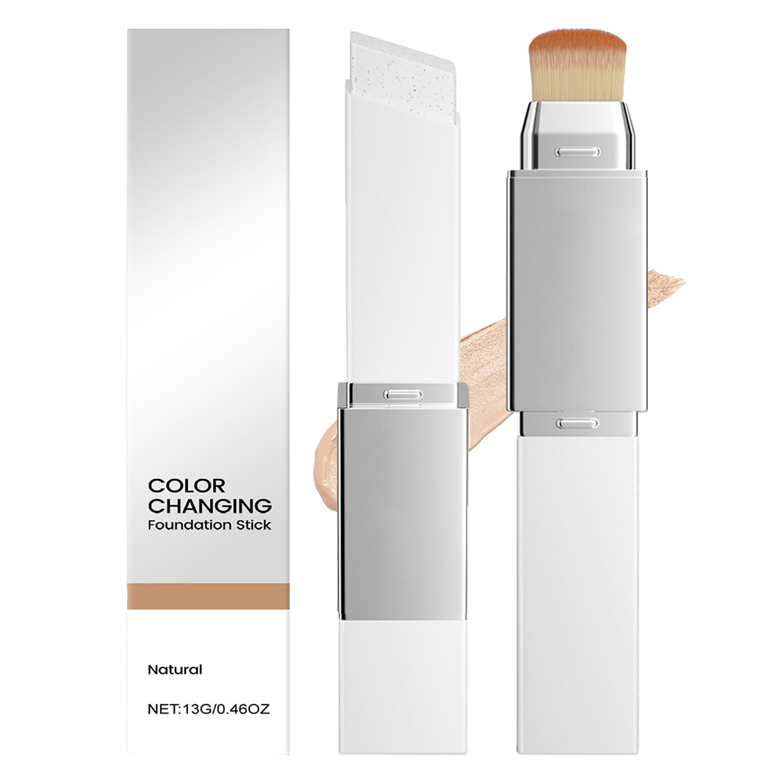 Color Changing Foundation Stick, Dual-Ended Foundation & Concealer Stick with Brush, Lightweight Coverage, Smooth Blendable Finish, Portable for Daily Use (Dark Skin)