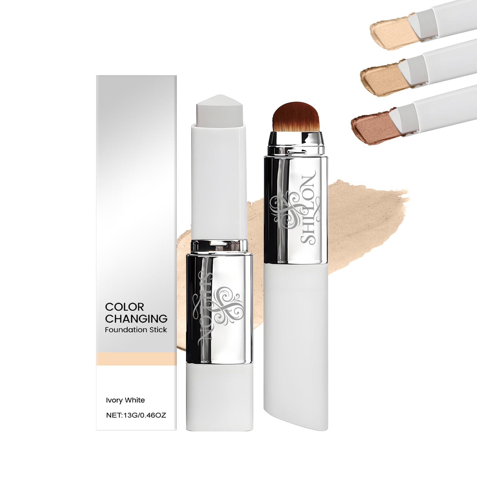 Color Changing Foundation Stick- Korean Color-Changing Foundation Stick with Volufiline - Medium to Full Coverage Dewy Finish Base Makeup - Dual-Ended with soft Brush, Portable for Daily Use-Deep Skin