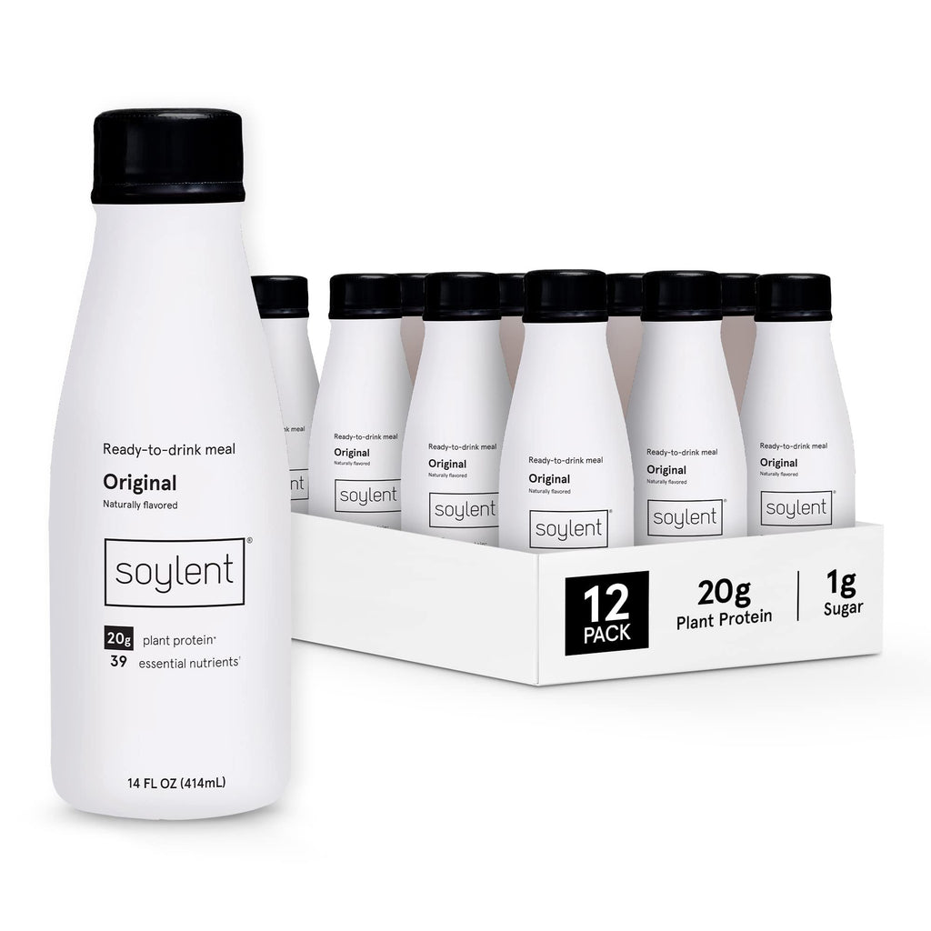 Soylent Strawberry Meal Replacement Shake, Ready-to-Drink Plant Based Protein Drink, Contains 20g Complete Vegan Protein and 1g Sugar, 14oz, 12 Pack