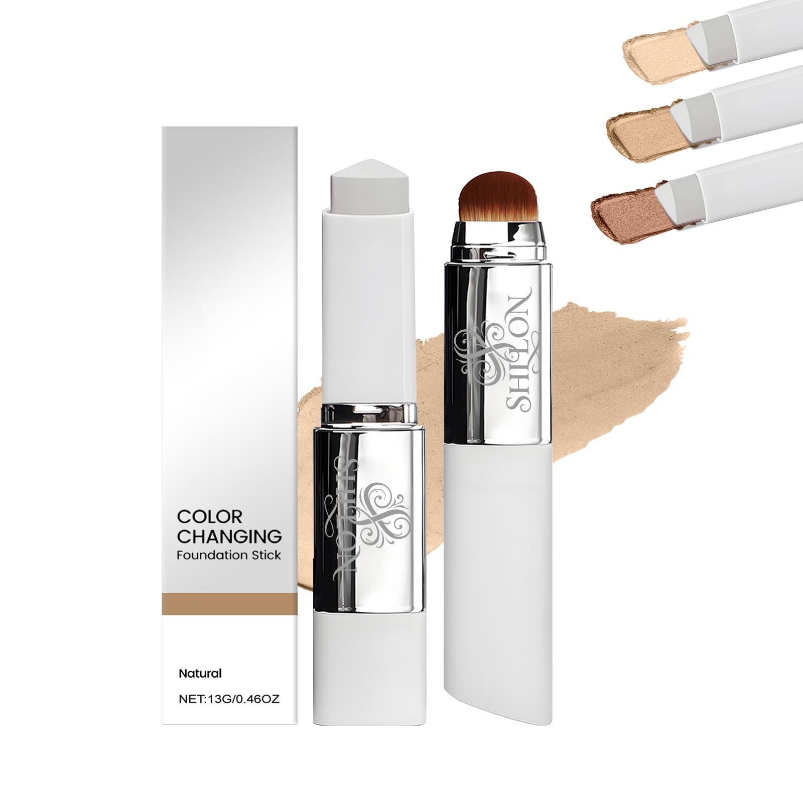 Color Changing Foundation Stick- Korean Color-Changing Foundation Stick with Volufiline - Medium to Full Coverage Dewy Finish Base Makeup - Dual-Ended with soft Brush, Portable for Daily Use-Deep Skin