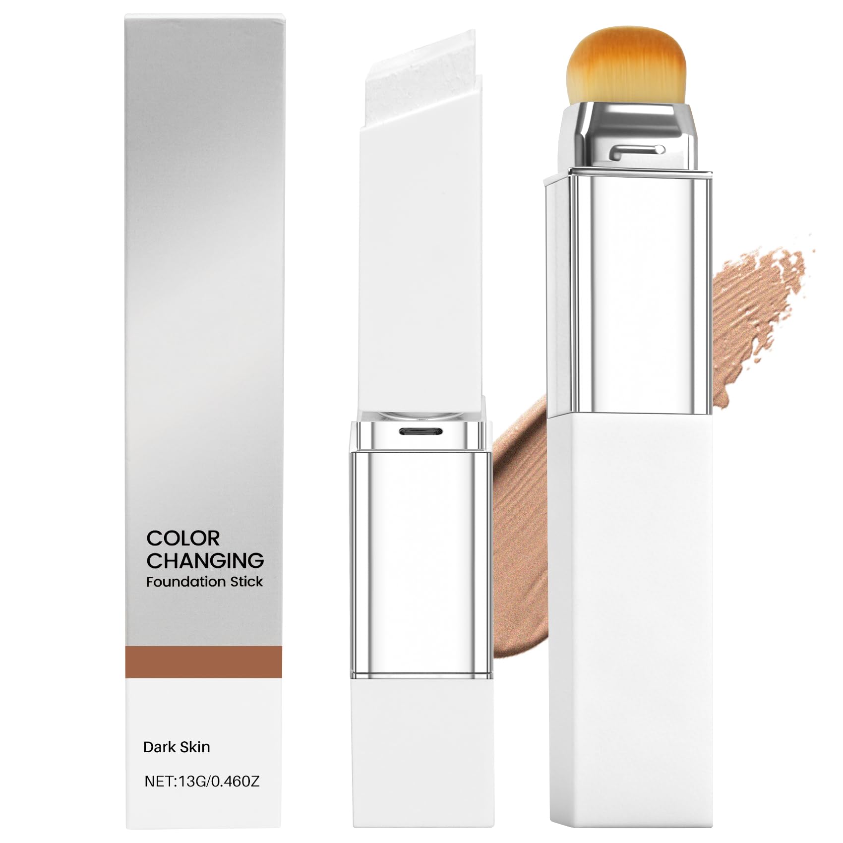 Color Changing Foundation Stick with Volufiline - Hydrating Concealer Base Makeup, Dual-Ended with Built-in Brush, Portable for Daily Use (Natural)