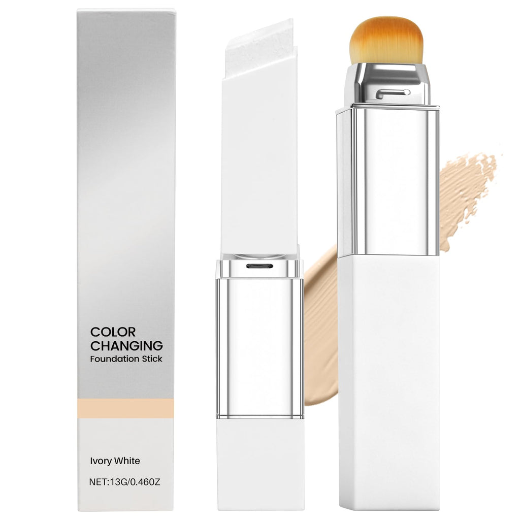 Color Changing Foundation Stick with Volufiline - Hydrating Concealer Base Makeup, Dual-Ended with Built-in Brush, Portable for Daily Use (Natural)