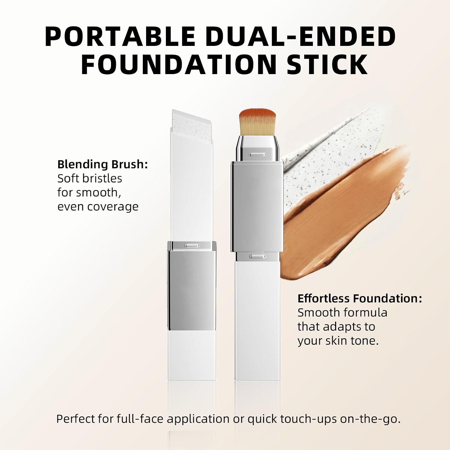 Color Changing Foundation Stick, Dual-Ended Foundation & Concealer Stick with Brush, Lightweight Coverage, Smooth Blendable Finish, Portable for Daily Use (Dark Skin)
