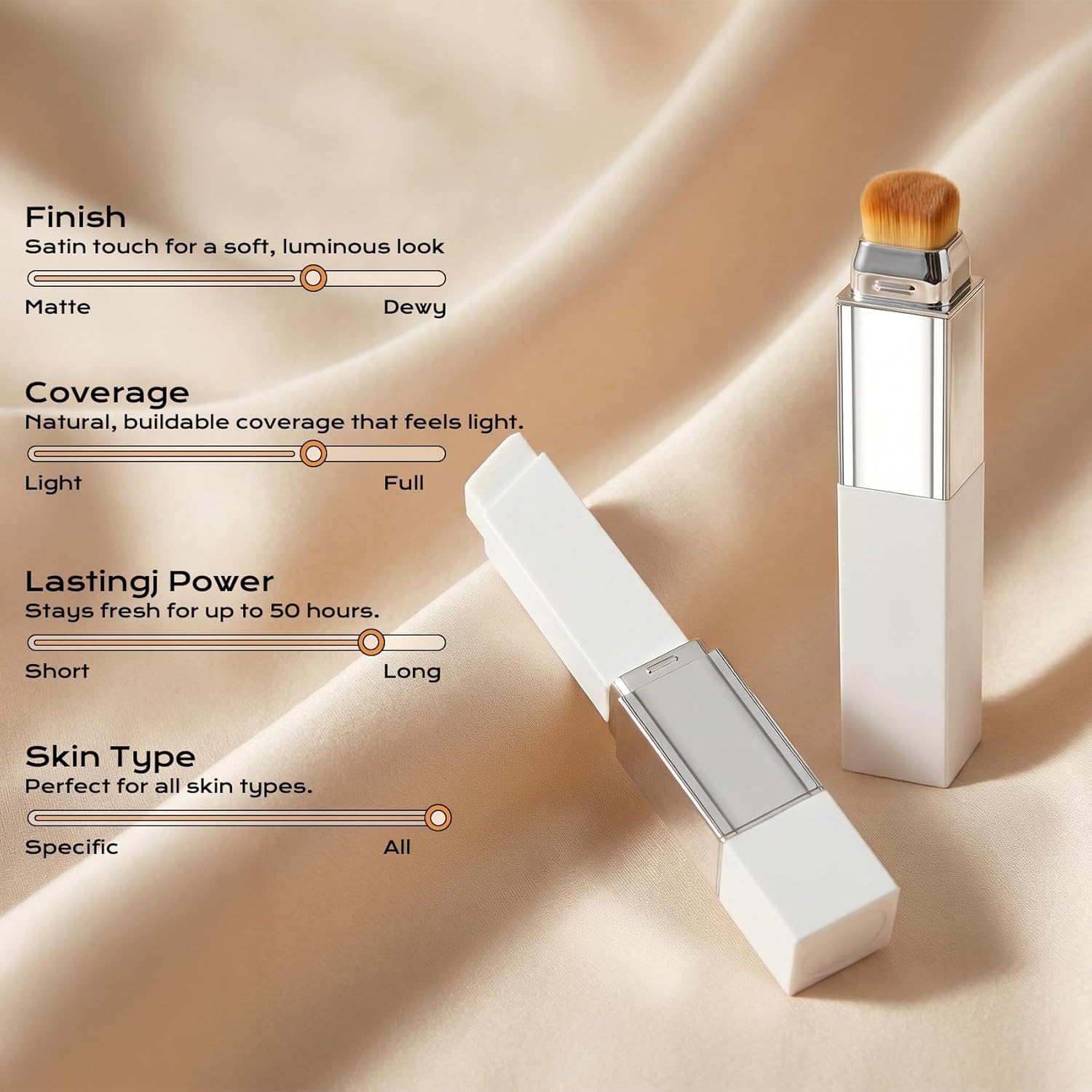 Color Changing Foundation Stick with Volufiline - Hydrating Concealer Base Makeup, Dual-Ended with Built-in Brush, Portable for Daily Use (Natural)