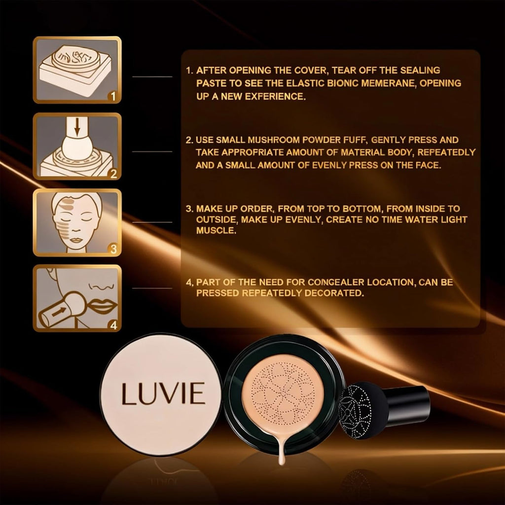 Cushion Foundation, 2026 New Mushroom Head Air Cushion Cc Cream Foundation, Bb Cream Foundations, Makeup Foundation for Older Women, Long-Lasting and Evens for Light/Medium Complexions(Natural color)