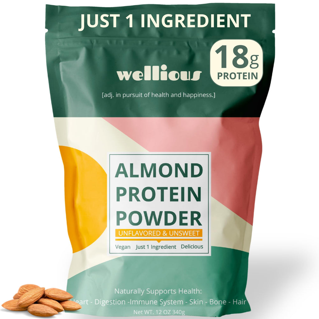 wellious Almond Vegan Protein Powder, Vanilla, 18g Protein, Soy-Free