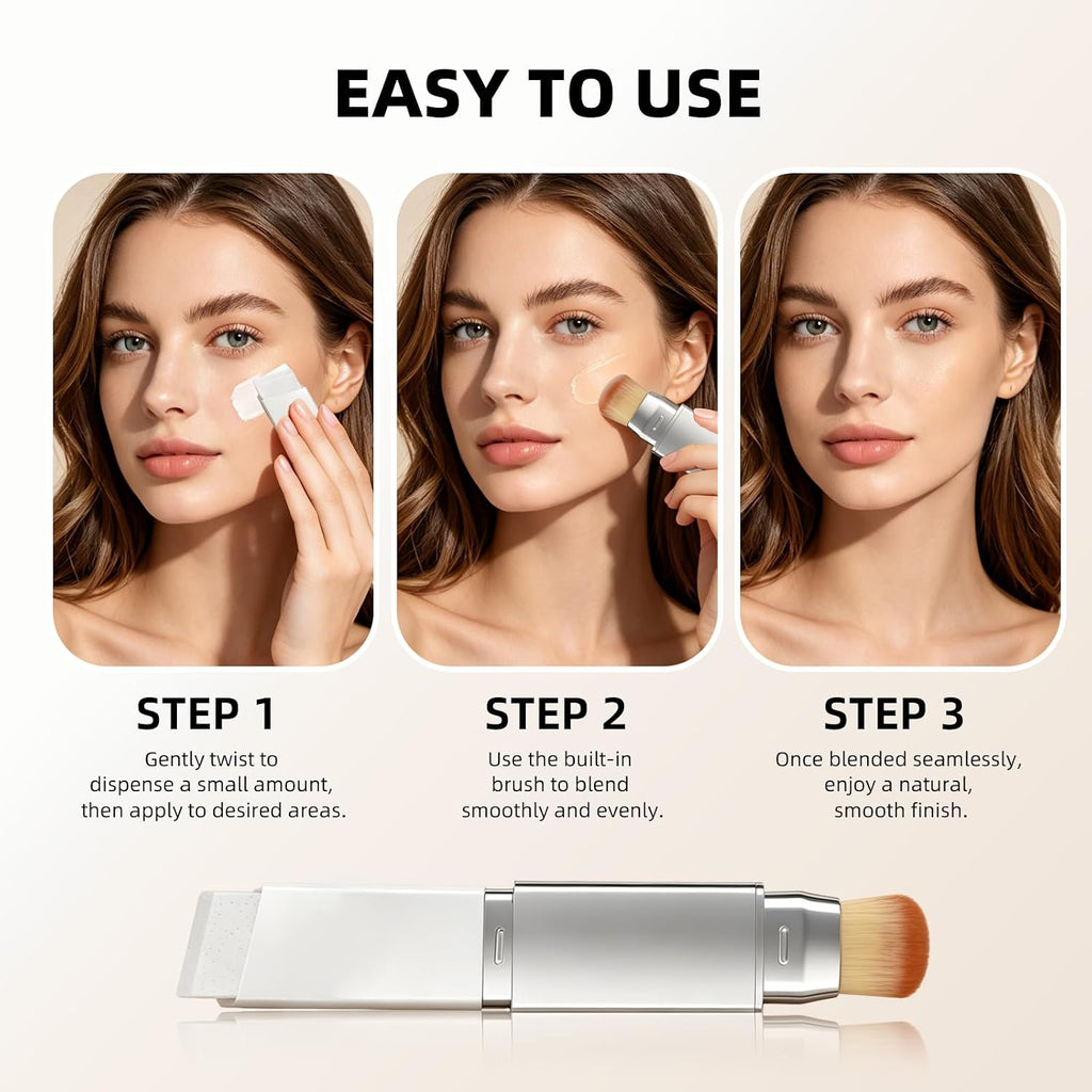Color Changing Foundation Stick, Dual-Ended Foundation & Concealer Stick with Brush, Lightweight Coverage, Smooth Blendable Finish, Portable for Daily Use (Dark Skin)