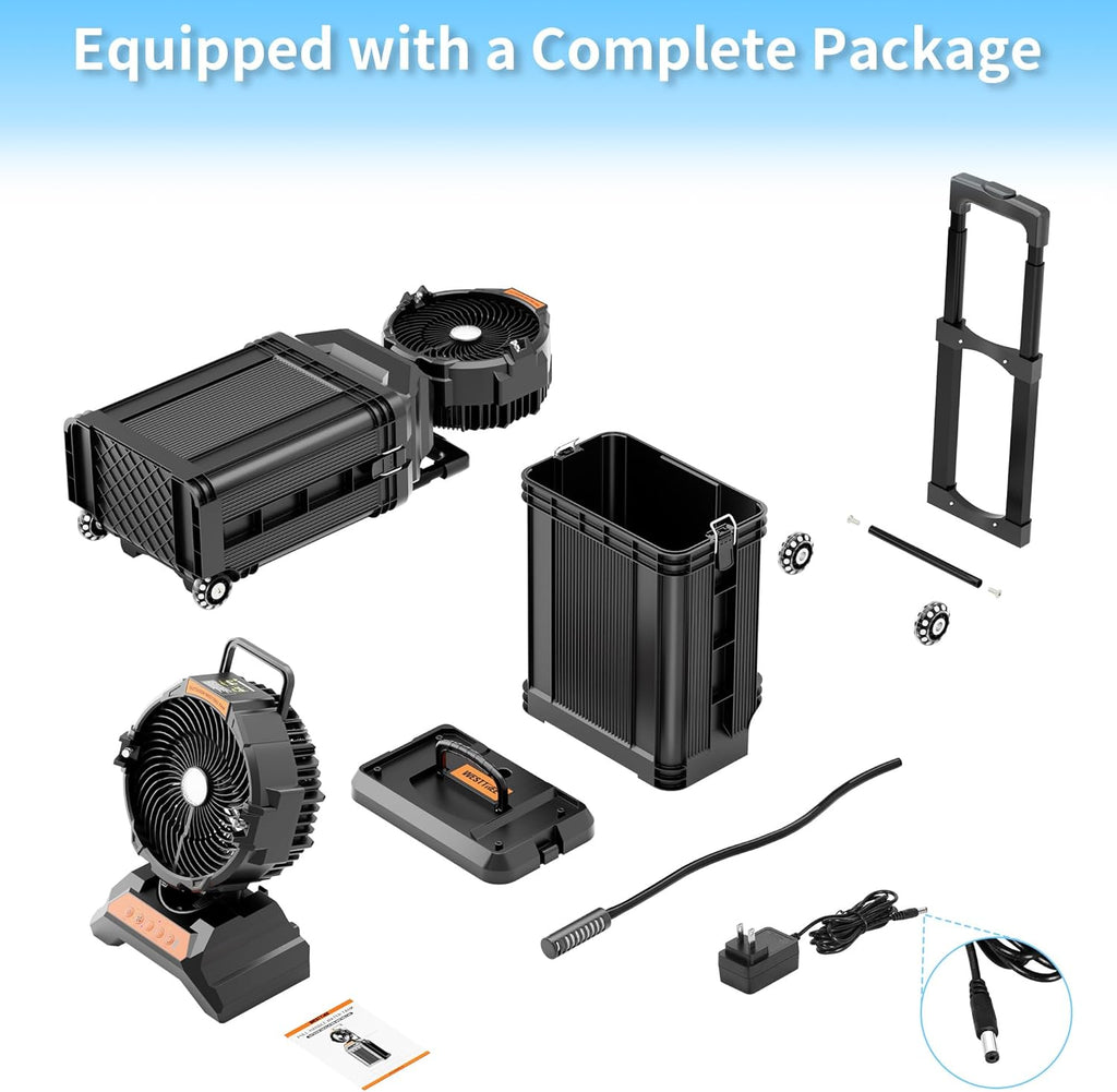 WESTTREE Misting Fan Portable Rechargeable with 4 Gal Large Bucket, Mist Fan with Retractable Handle & Oscillating Mister Outdoor Camping Cooling Fan for Patio/Beach/Fishing/Golf/Travel Essentials
