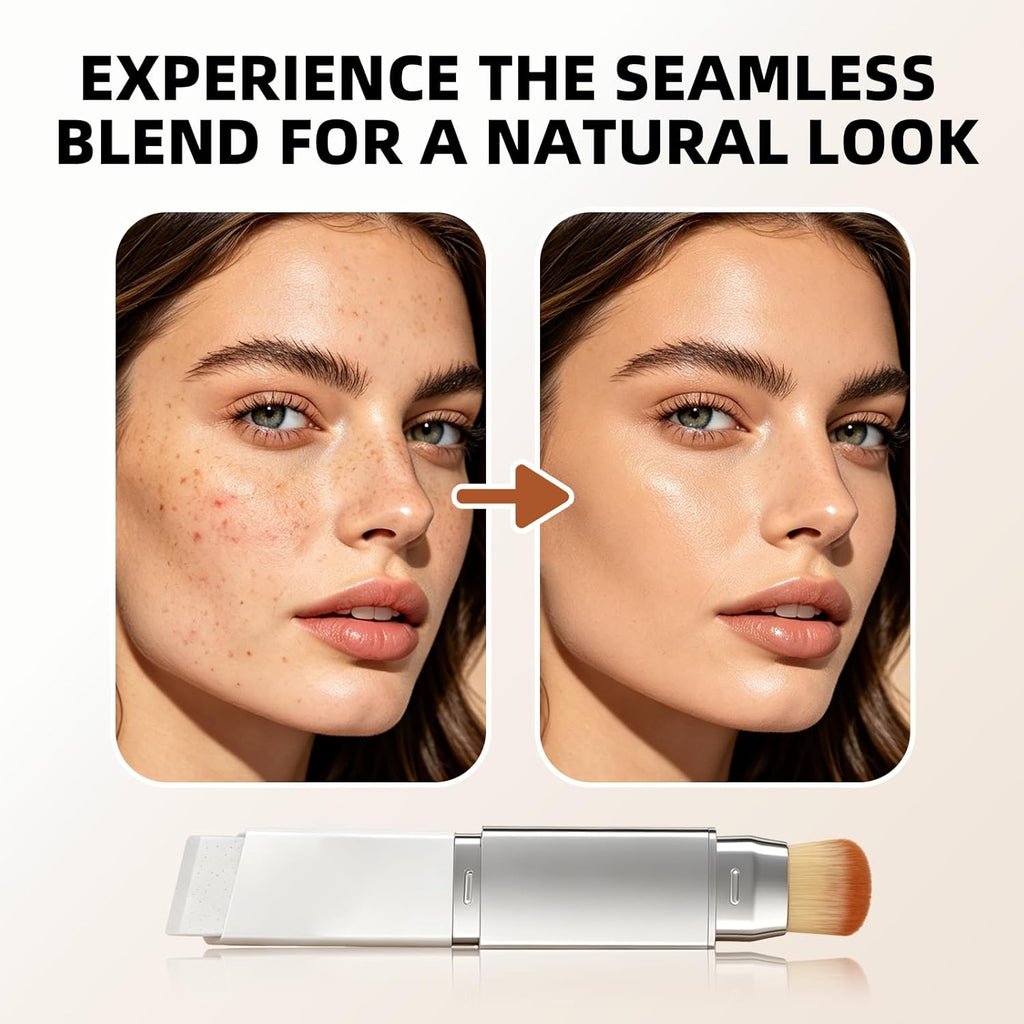 Color Changing Foundation Stick, Dual-Ended Foundation & Concealer Stick with Brush, Lightweight Coverage, Smooth Blendable Finish, Portable for Daily Use (Dark Skin)