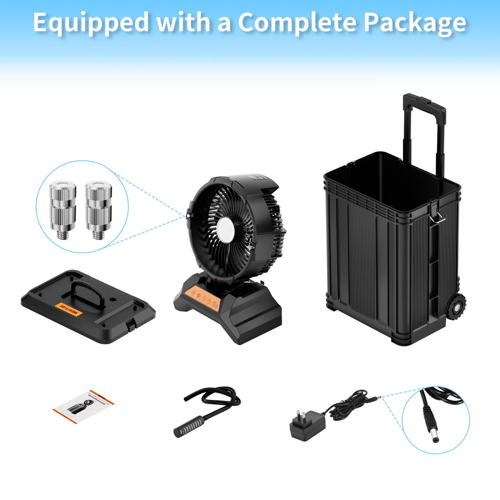 WESTTREE Misting Fan Portable Rechargeable with 4 Gal Large Bucket, Mist Fan with Retractable Handle & Oscillating Mister Outdoor Camping Cooling Fan for Patio/Beach/Fishing/Golf/Travel Essentials