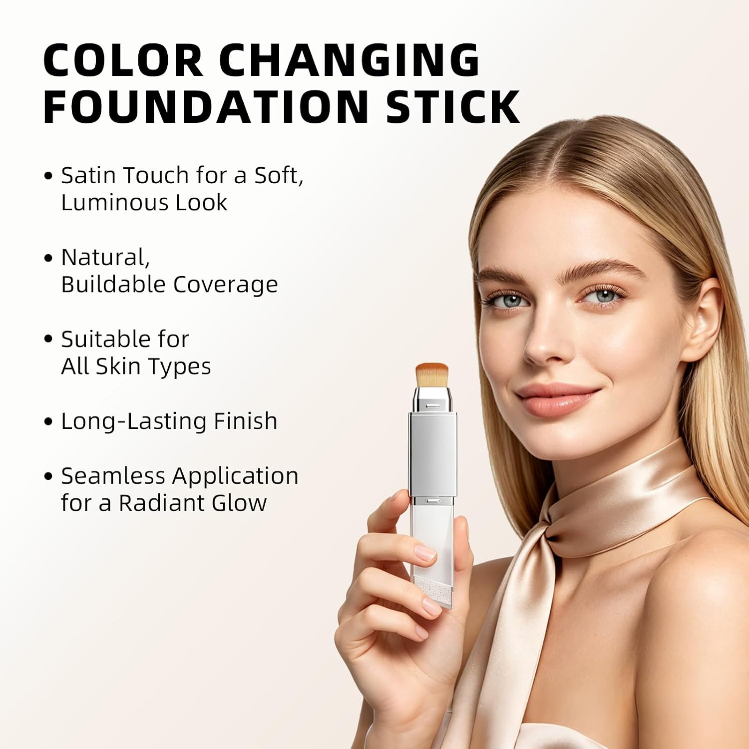 Color Changing Foundation Stick, Dual-Ended Foundation & Concealer Stick with Brush, Lightweight Coverage, Smooth Blendable Finish, Portable for Daily Use (Dark Skin)