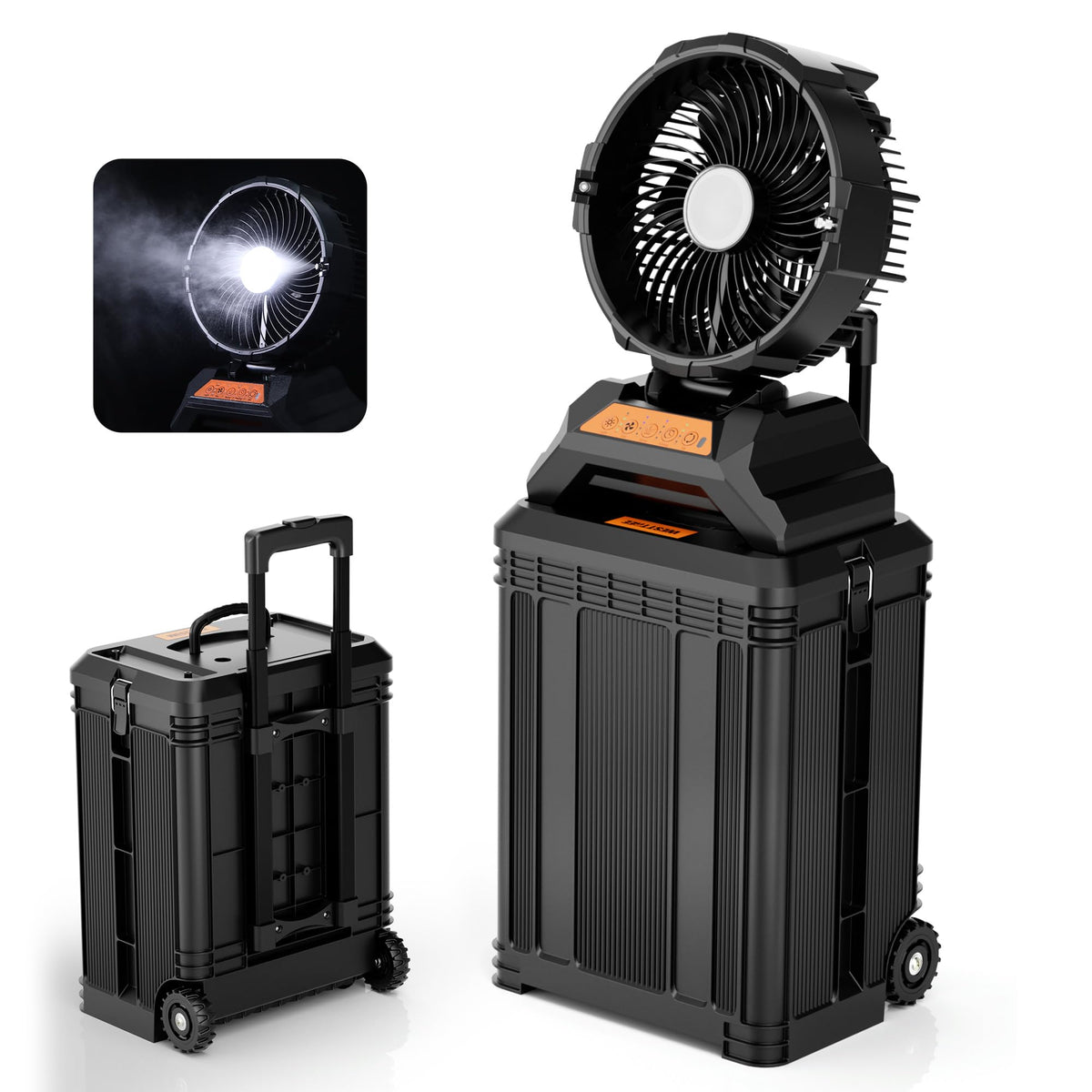 WESTTREE Misting Fan Portable Rechargeable with 4 Gal Large Bucket, Mist Fan with Retractable Handle & Oscillating Mister Outdoor Camping Cooling Fan for Patio/Beach/Fishing/Golf/Travel Essentials