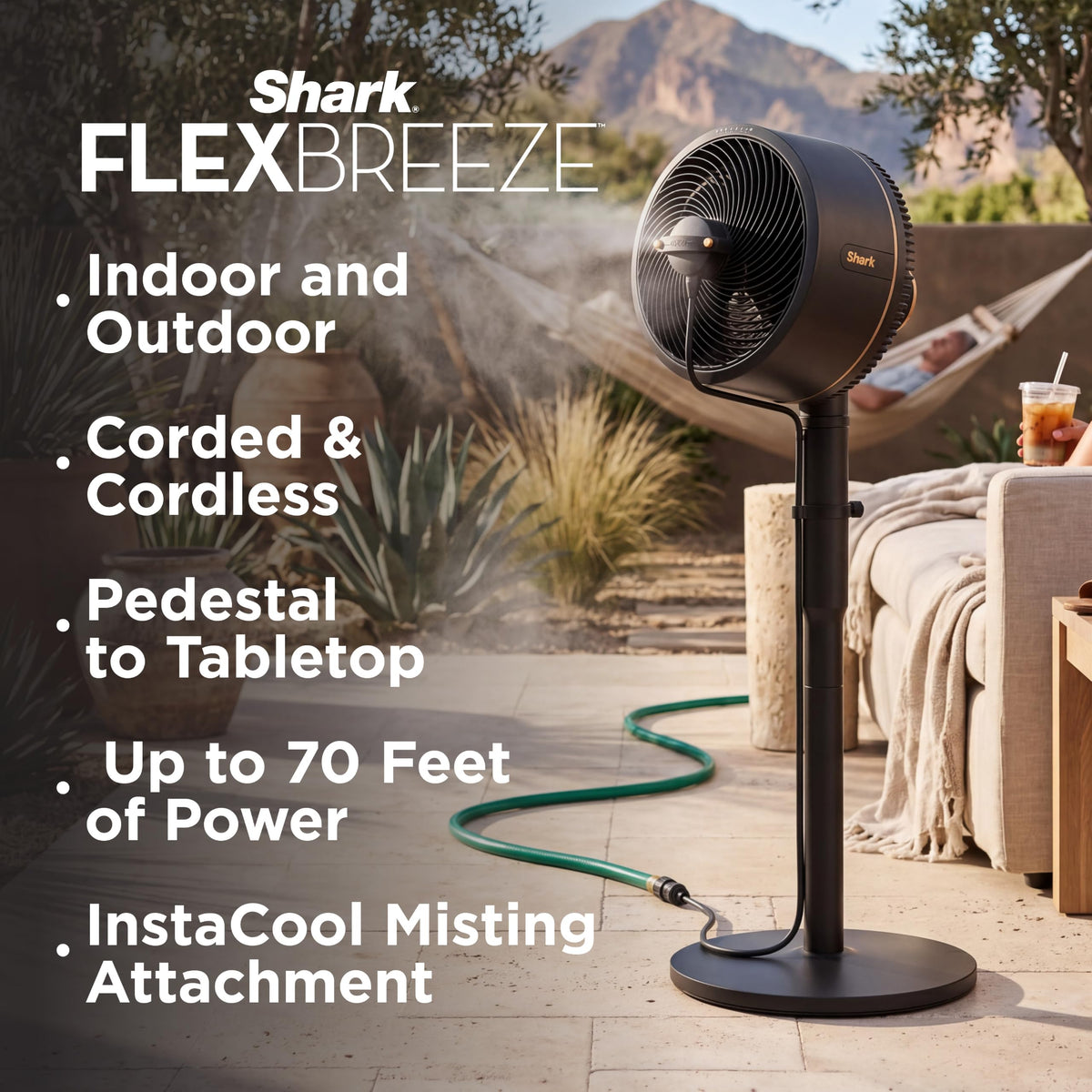 Shark FlexBreeze Pro Mist 2-in-1 Fan with Integrated Mist, Charcoal, FA302