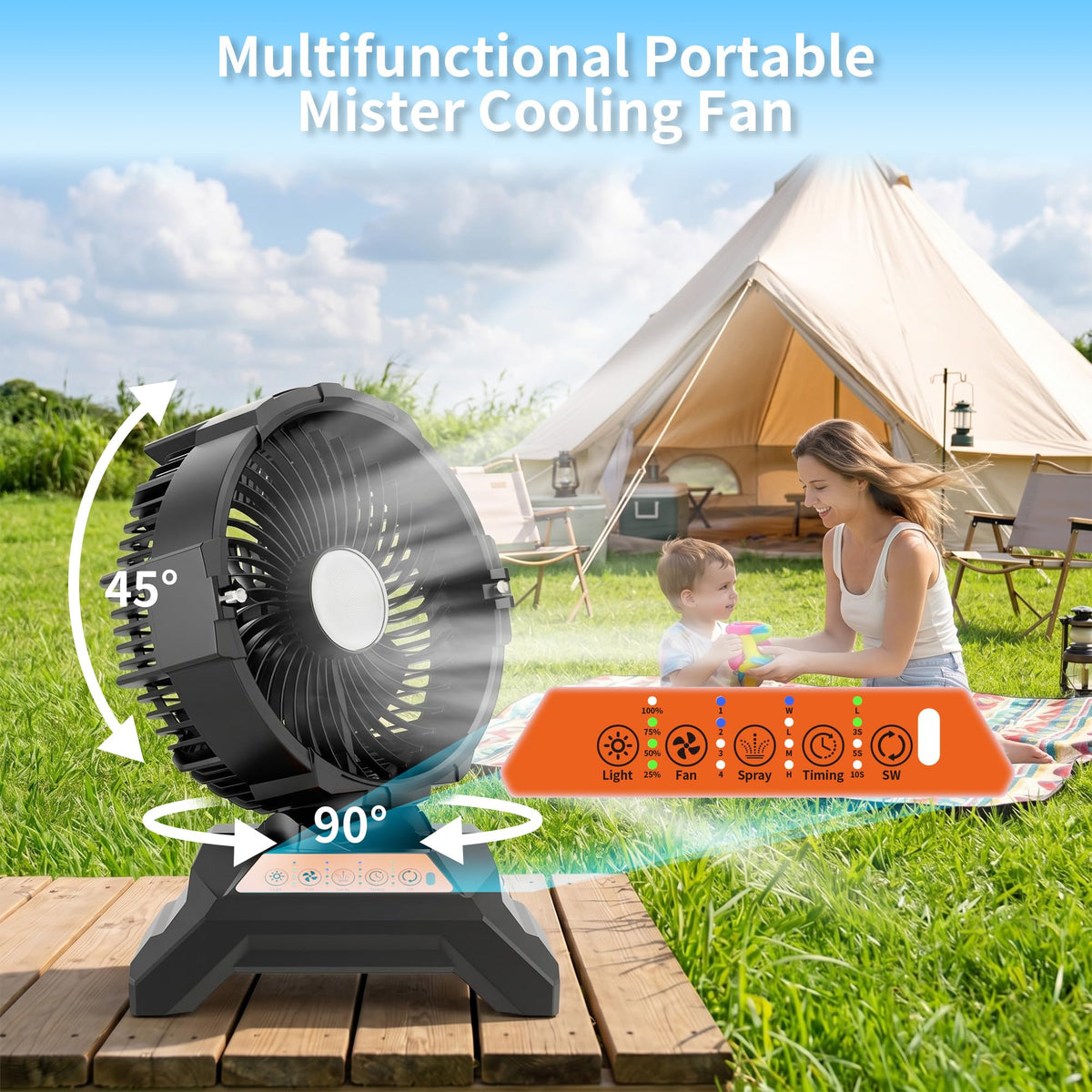 WESTTREE Misting Fan Portable Rechargeable with 4 Gal Large Bucket, Mist Fan with Retractable Handle & Oscillating Mister Outdoor Camping Cooling Fan for Patio/Beach/Fishing/Golf/Travel Essentials