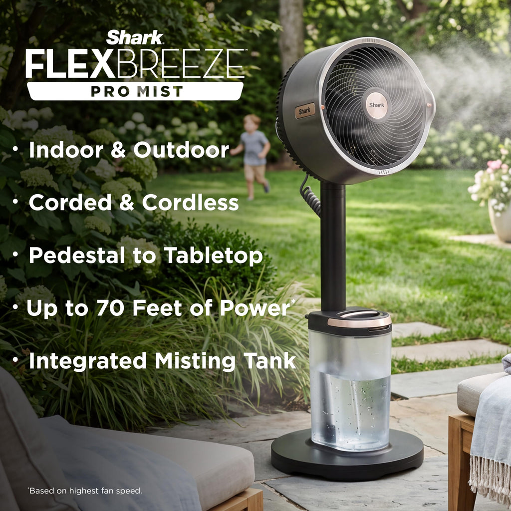 Shark FlexBreeze Pro Mist 2-in-1 Fan with Integrated Mist, Charcoal, FA302