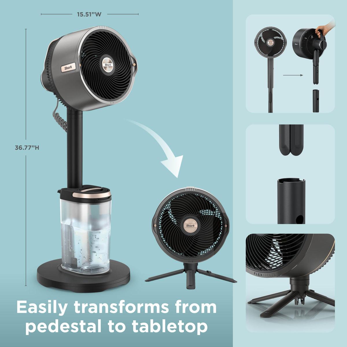 Shark FlexBreeze Pro Mist 2-in-1 Fan with Integrated Mist, Charcoal, FA302