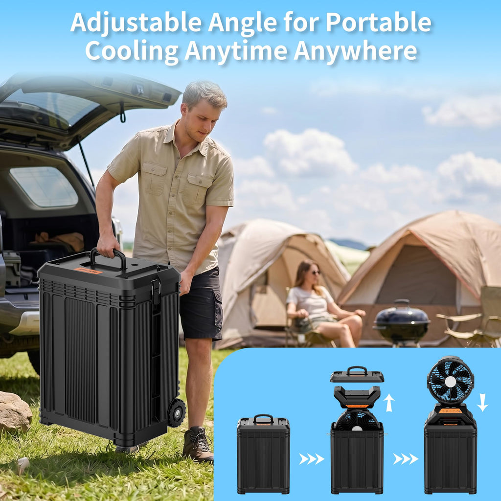 WESTTREE Misting Fan Portable Rechargeable with 4 Gal Large Bucket, Mist Fan with Retractable Handle & Oscillating Mister Outdoor Camping Cooling Fan for Patio/Beach/Fishing/Golf/Travel Essentials