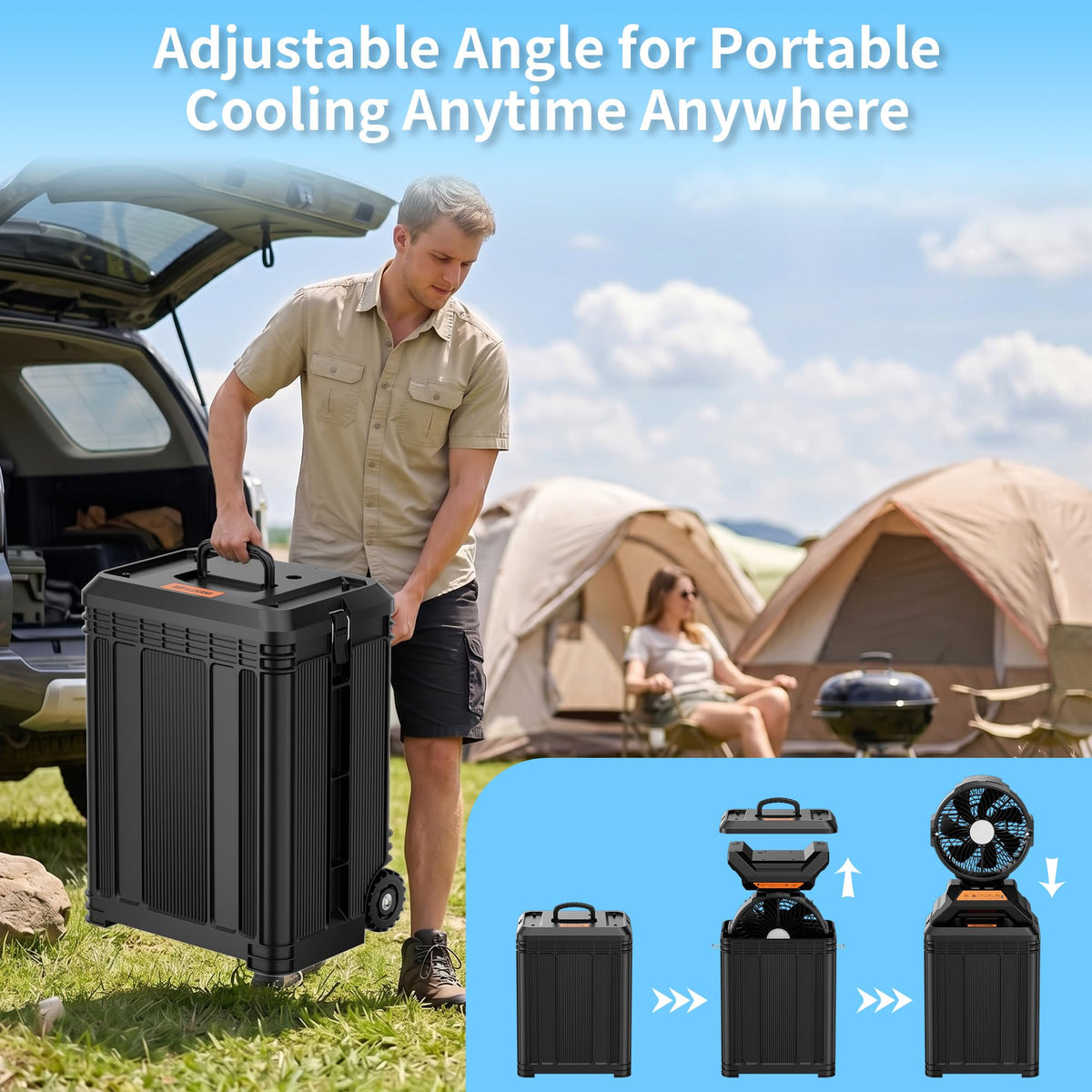 WESTTREE Misting Fan Portable Rechargeable with 4 Gal Large Bucket, Mist Fan with Retractable Handle & Oscillating Mister Outdoor Camping Cooling Fan for Patio/Beach/Fishing/Golf/Travel Essentials