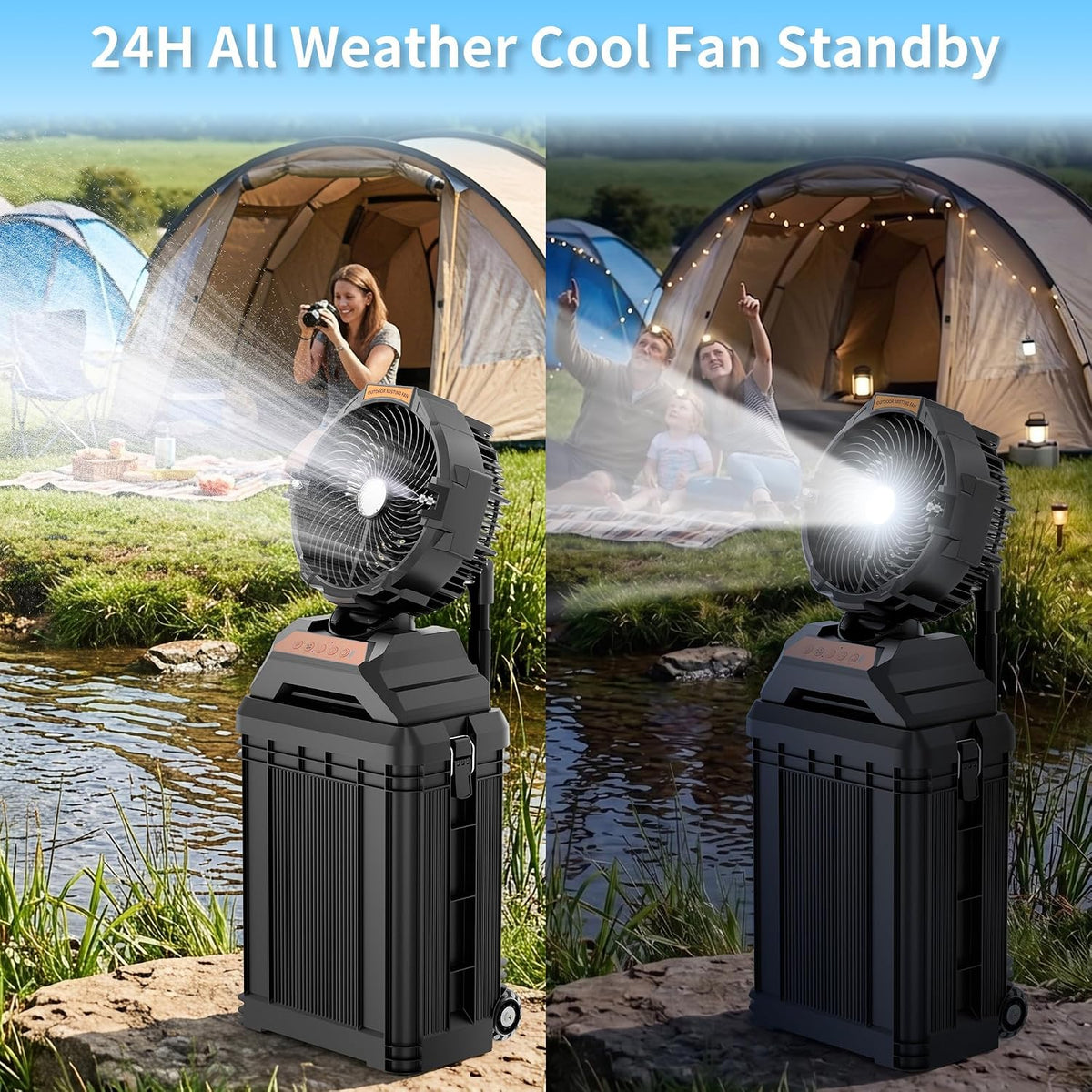WESTTREE Misting Fan Portable Rechargeable with 4 Gal Large Bucket, Mist Fan with Retractable Handle & Oscillating Mister Outdoor Camping Cooling Fan for Patio/Beach/Fishing/Golf/Travel Essentials