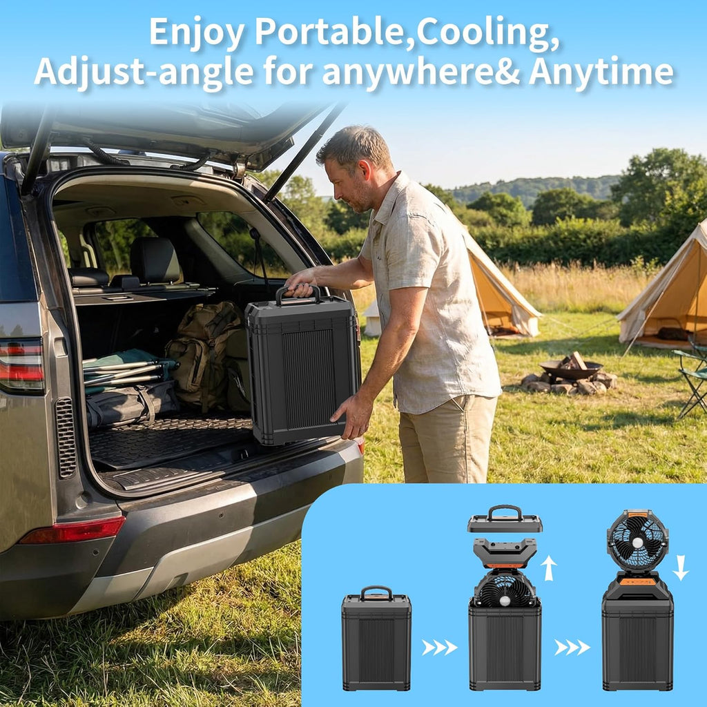 WESTTREE Misting Fan Portable Rechargeable with 4 Gal Large Bucket, Mist Fan with Retractable Handle & Oscillating Mister Outdoor Camping Cooling Fan for Patio/Beach/Fishing/Golf/Travel Essentials