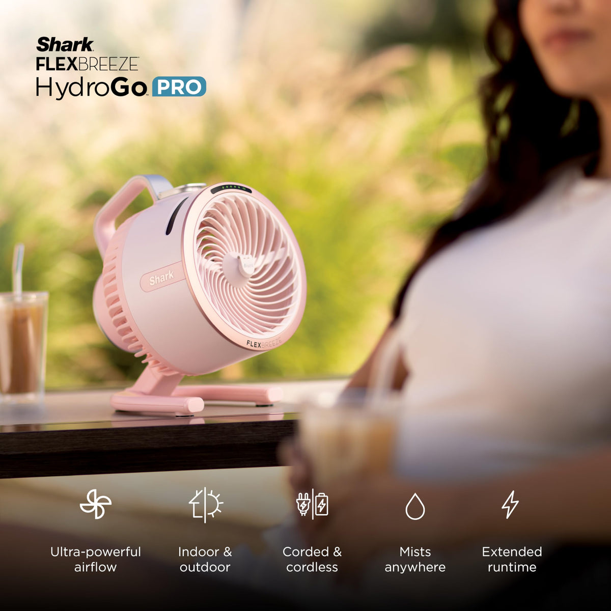 Shark FlexBreeze HydroGo Pro Portable Misting Fan, Pink Diamond, FA056PK9