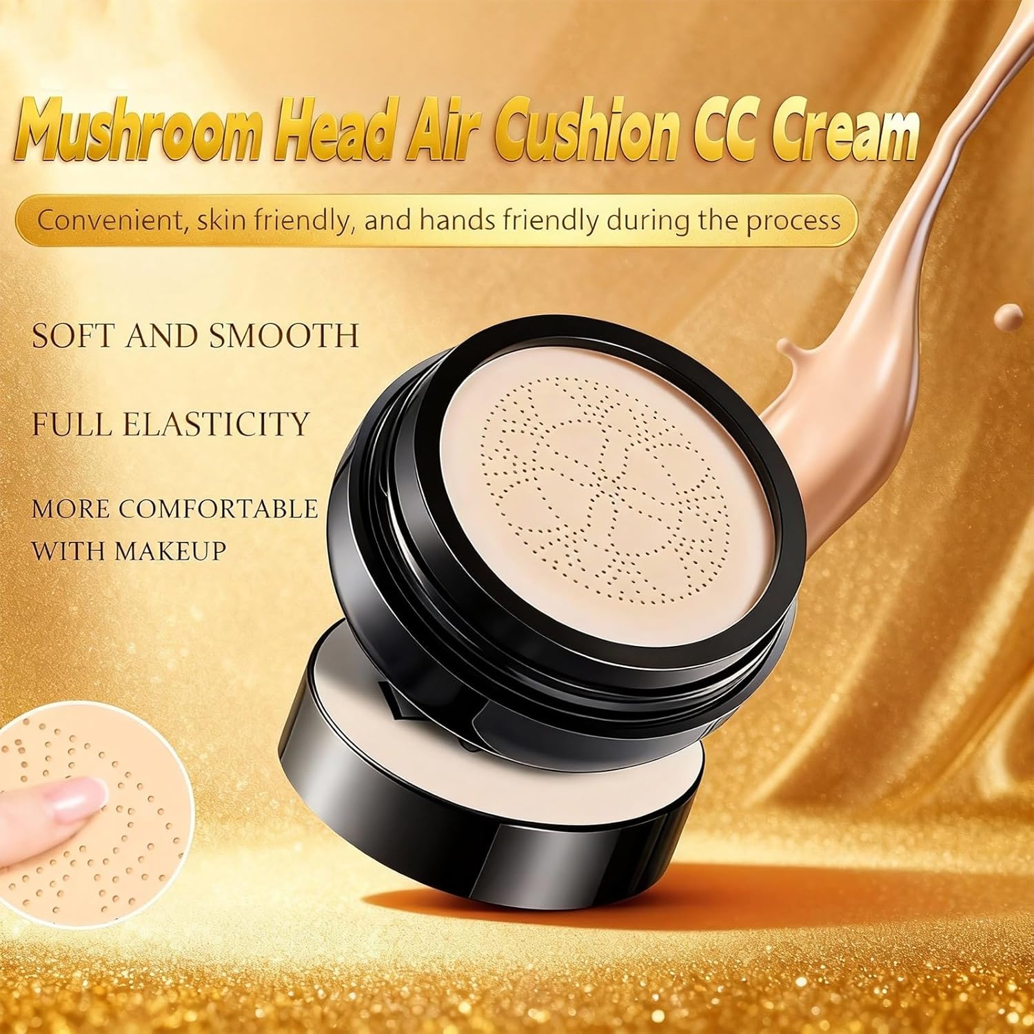 Cushion Foundation, 2026 New Mushroom Head Air Cushion Cc Cream Foundation, Bb Cream Foundations, Makeup Foundation for Older Women, Long-Lasting and Evens for Light/Medium Complexions(Natural color)