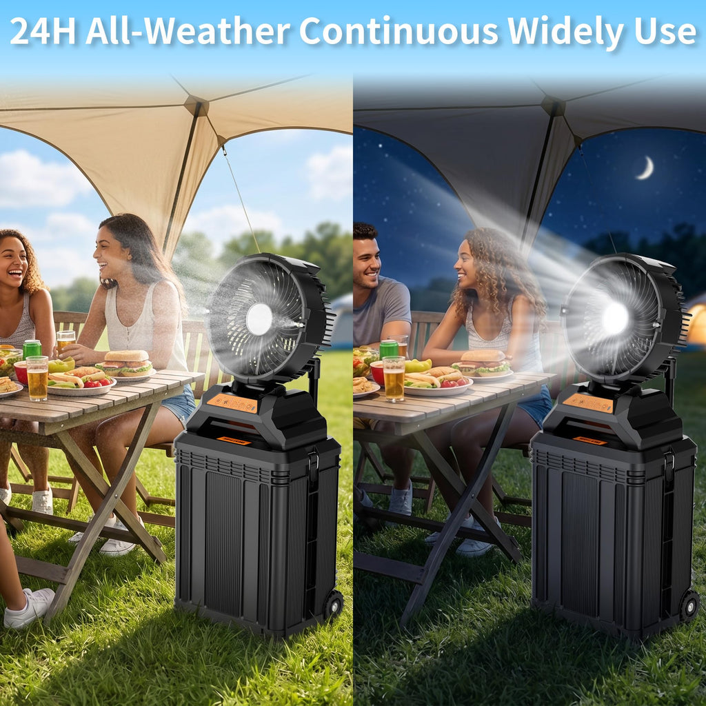 WESTTREE Misting Fan Portable Rechargeable with 4 Gal Large Bucket, Mist Fan with Retractable Handle & Oscillating Mister Outdoor Camping Cooling Fan for Patio/Beach/Fishing/Golf/Travel Essentials