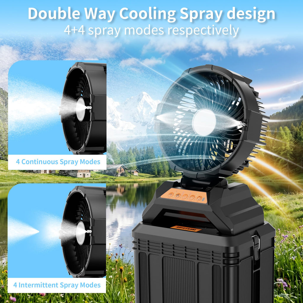WESTTREE Misting Fan Portable Rechargeable with 4 Gal Large Bucket, Mist Fan with Retractable Handle & Oscillating Mister Outdoor Camping Cooling Fan for Patio/Beach/Fishing/Golf/Travel Essentials