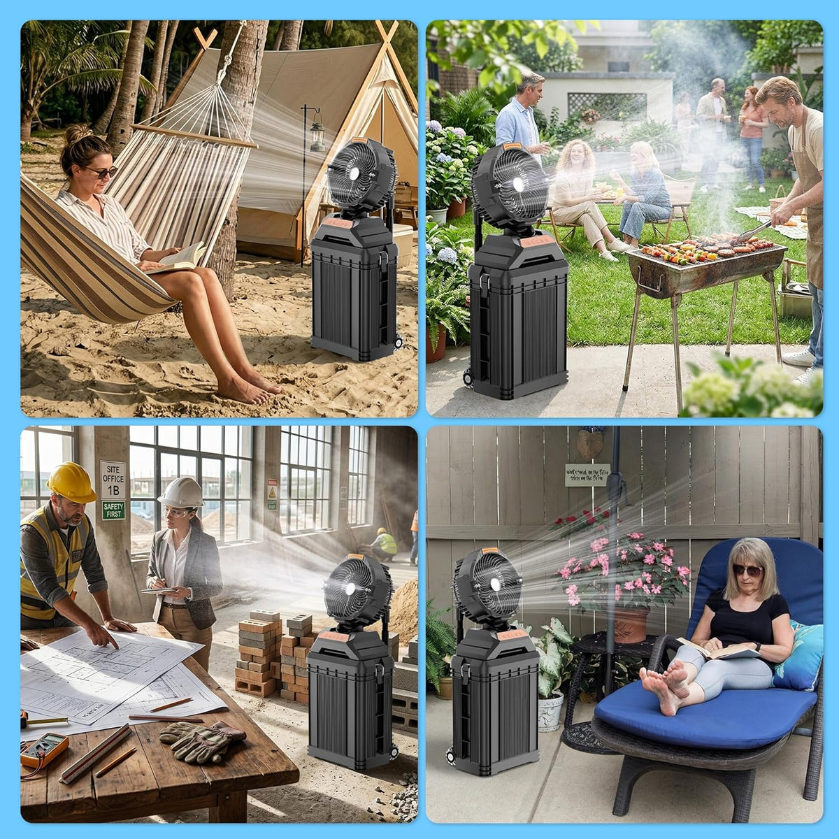 WESTTREE Misting Fan Portable Rechargeable with 4 Gal Large Bucket, Mist Fan with Retractable Handle & Oscillating Mister Outdoor Camping Cooling Fan for Patio/Beach/Fishing/Golf/Travel Essentials