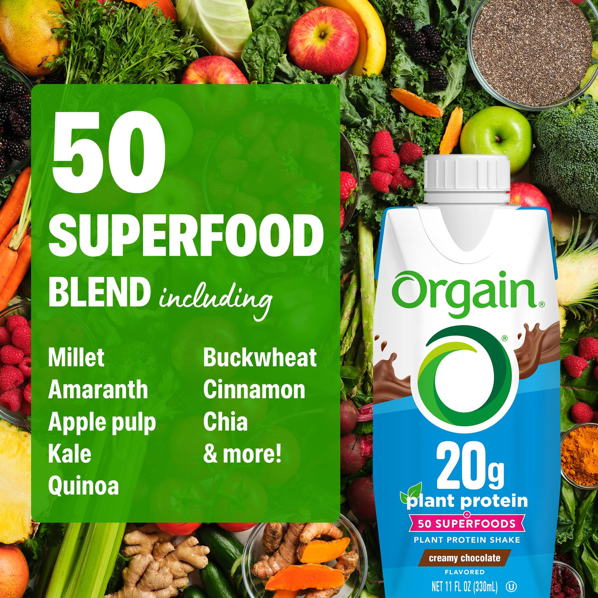 Orgain Organic 20g Vegan High Protein Shake, Chocolate, 11 oz, 12pk