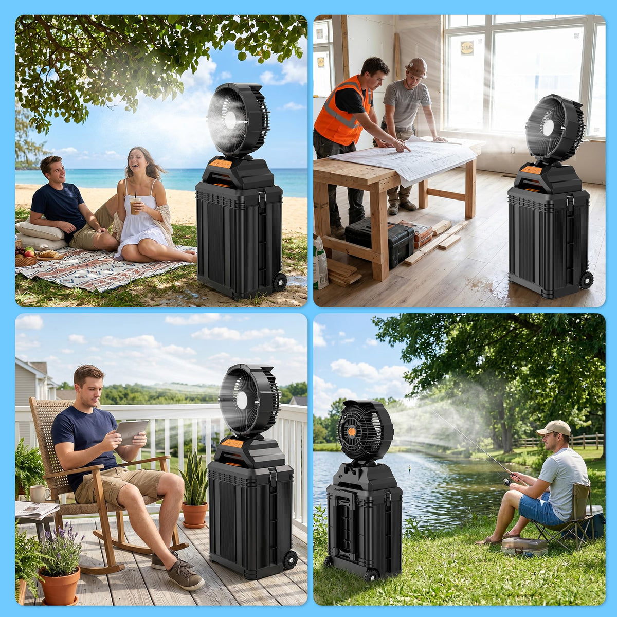 WESTTREE Misting Fan Portable Rechargeable with 4 Gal Large Bucket, Mist Fan with Retractable Handle & Oscillating Mister Outdoor Camping Cooling Fan for Patio/Beach/Fishing/Golf/Travel Essentials