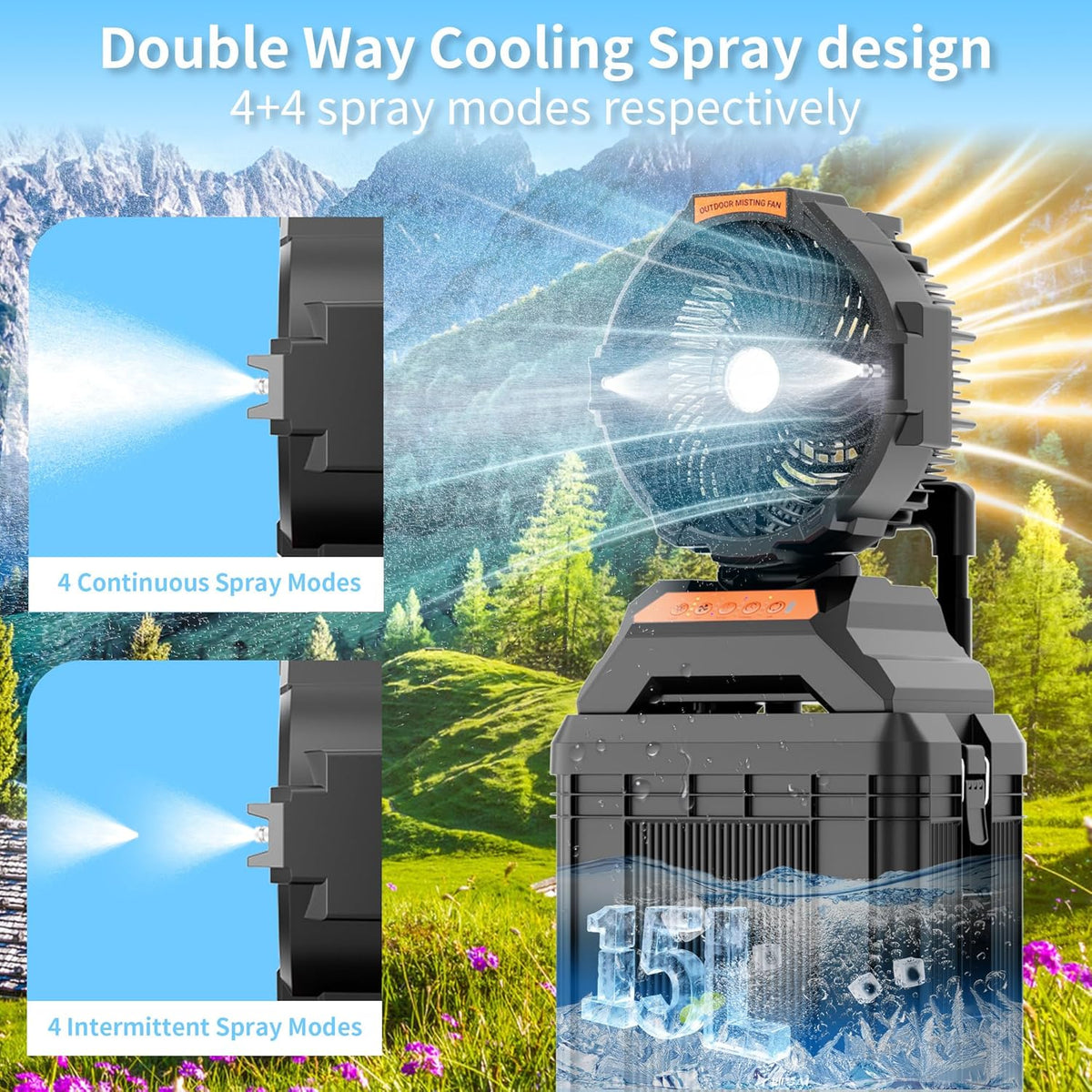 WESTTREE Misting Fan Portable Rechargeable with 4 Gal Large Bucket, Mist Fan with Retractable Handle & Oscillating Mister Outdoor Camping Cooling Fan for Patio/Beach/Fishing/Golf/Travel Essentials